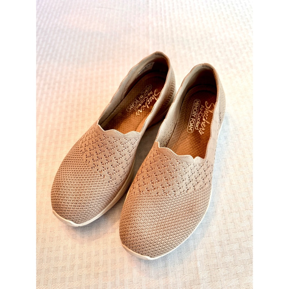 Skechers Air-Cooled Memory Foam Taupe Scalloped Slip On Sneakers 49481 Womens 8